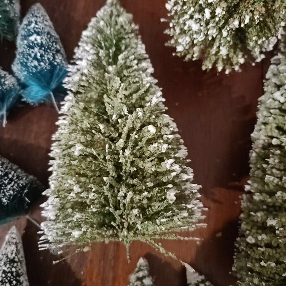 Frosted Bottle Brush Christmas Trees Village Train Lot of 27 Plus 2” To 14” - Picture 5 of 16